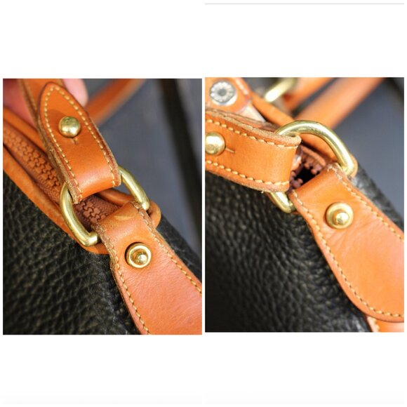 Vintage Dooney & Bourke LARGE (12") Norfolk Satchel, Black + British Tan, USA - Picture 11 of 15